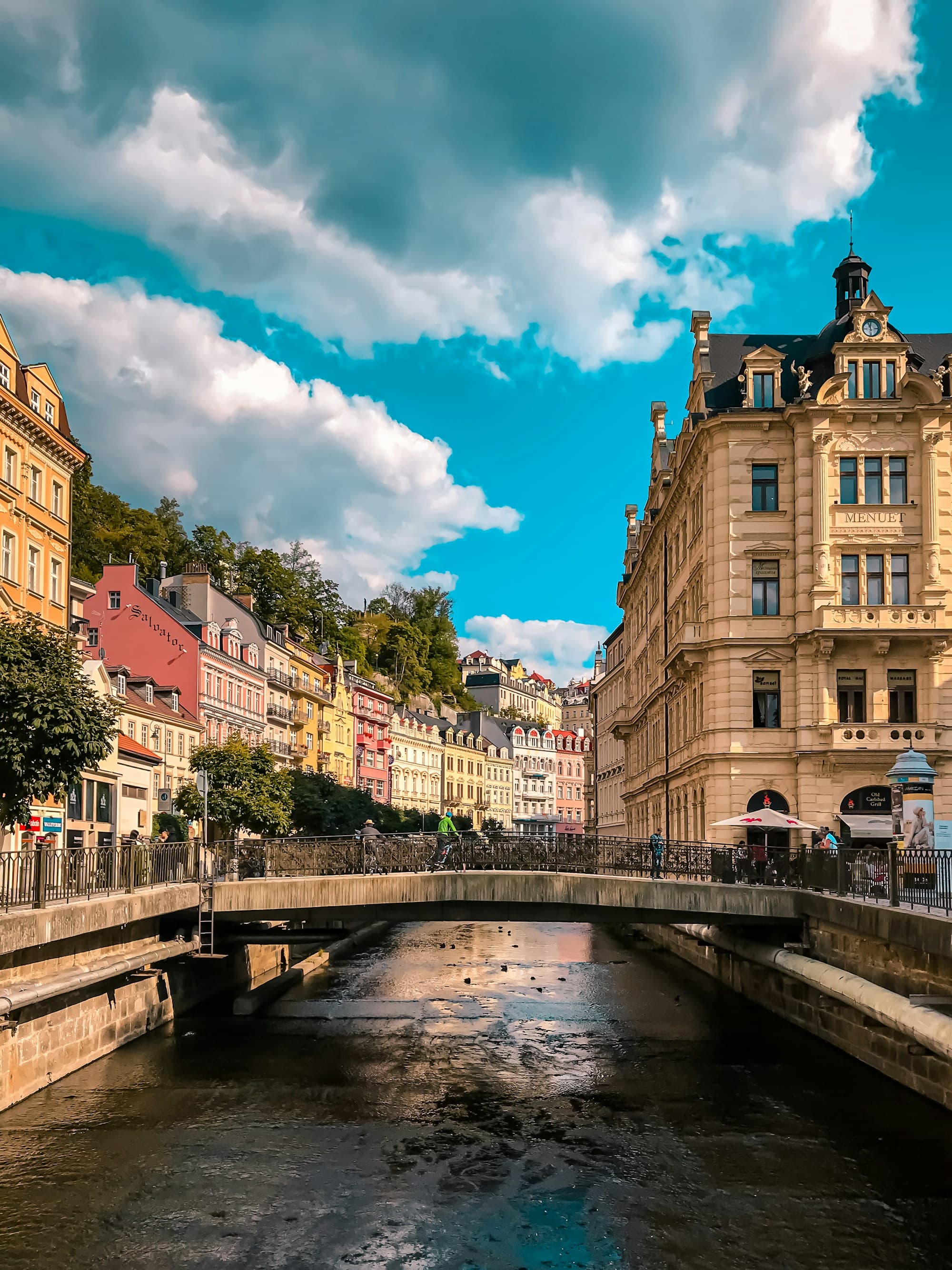 Historic Karlovy Vary spa town beside the Teplá river